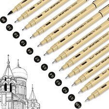 12 Pack Black Fineliner Pens - Waterproof Drafting Micro Tip Art Pens for Draw