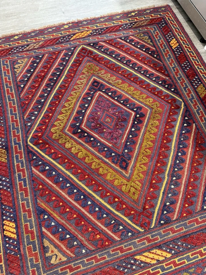 Handmade Afghan Mushwani Tribal Wool Rug, Vintage Rug, Size: 140 X 120 Cm - image 3 of 4