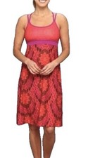 Prana Women Dress Sz S Kaley Strappy Mixed Print Shelf Bra Travel Floral Orange