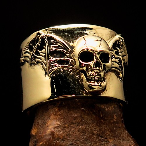 MENS COSTUME BIKER BAND RING WINGED BAT SKULL GOTHIC SIZE 10 - SOLID BRASS - Picture 7 of 7