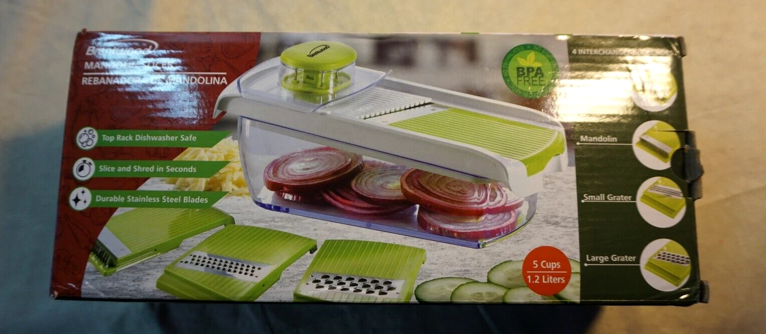 Mandolin Slicer 5-Cup Container, 4 Stainless Steel Blades - Green