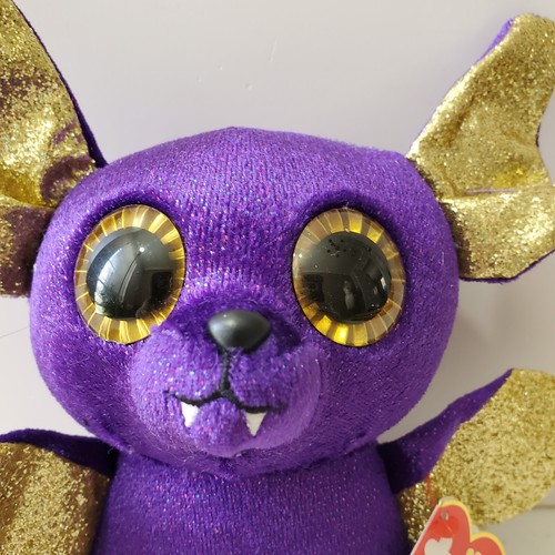 Ty Beanies Boos Bat Plush 6" Count Purple Golden Wings Eyes Hang Tag Halloween - 第 2/8 張圖片
