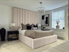 High Headboard Luxury Bed Wall Panel Gas Lift Storage Double King Size Tall Bed