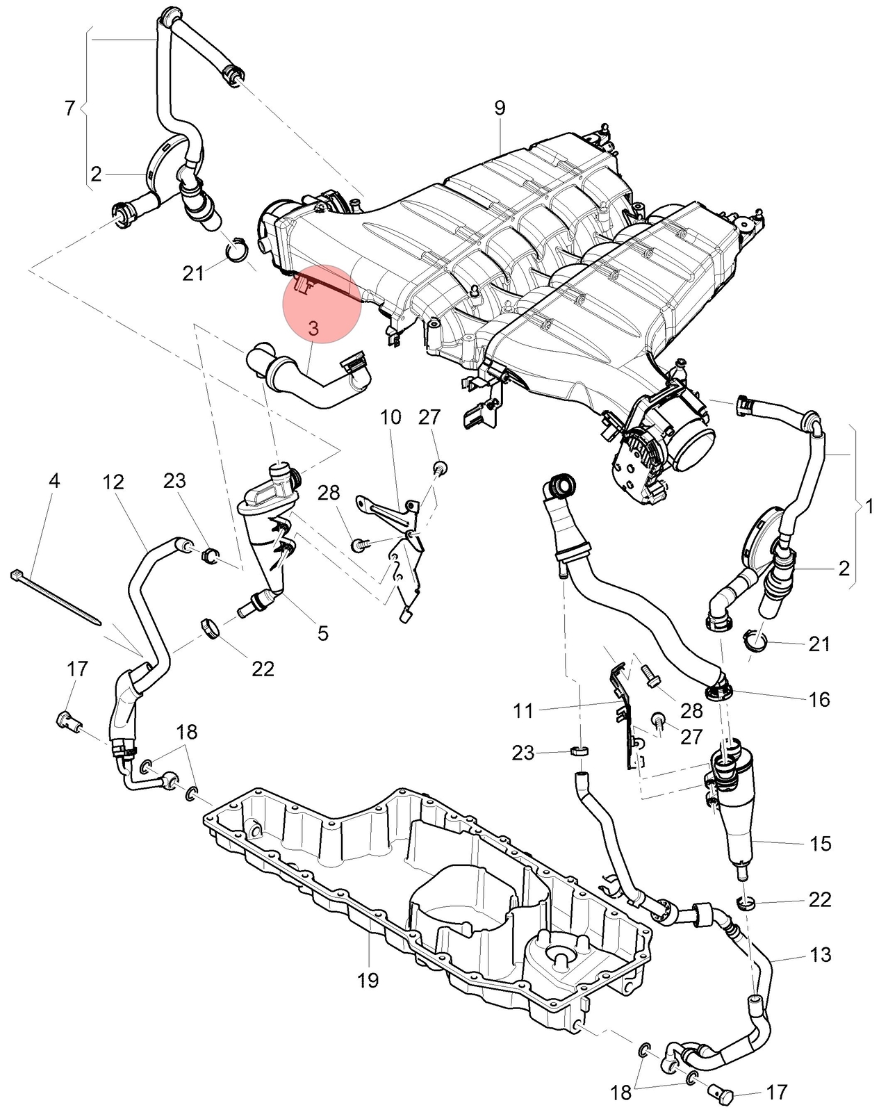 2013-2019 BENTLEY CONTINENTAL FLYING SPUR 6.0L RIGHT AIR BREATHER PIPE LINE OEM
