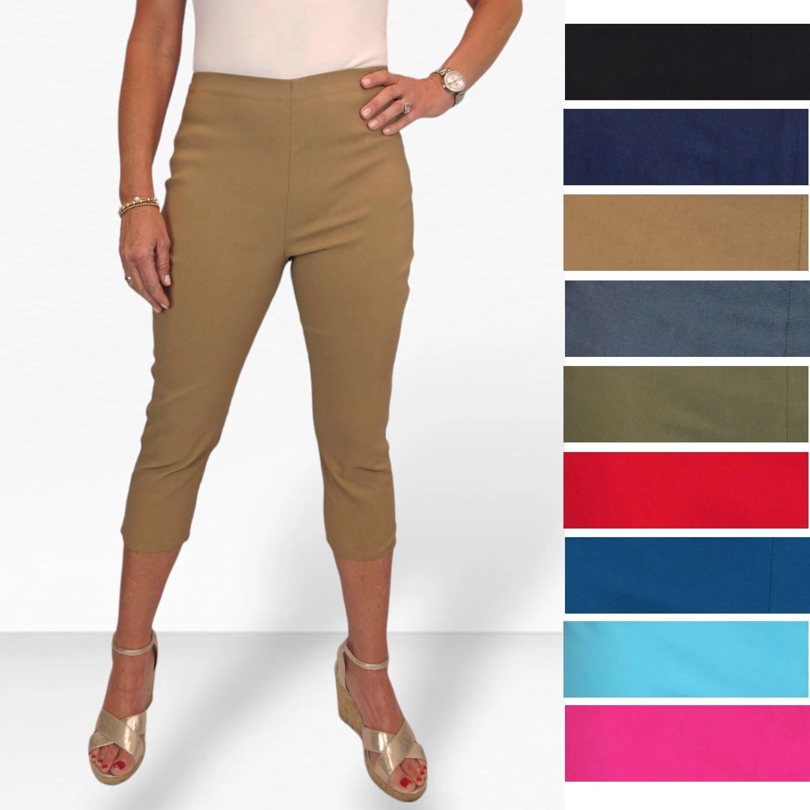 Women's 3/4 Length Elastic Waist Pedal Pushers Slim Fit Stretch Cropped Trousers
Opens in a new wind