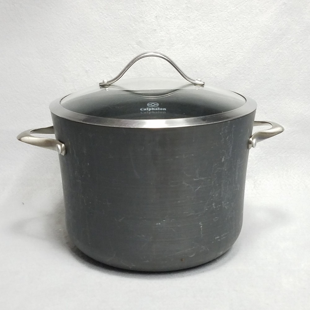 Calphalon Spaguetti Stock Pot 8 Quart with Glass Lid #808 Made USA Scratched