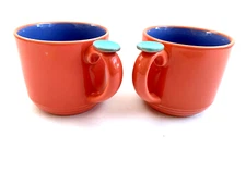 1980s Lindt-Stymeist Colorways Coffee Mugs Pair Thumbprint Vintage Japan 1 of 4