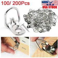 100/200x Metal D Ring Picture Frame Hangers with Screws Photo Hanging Hooks Kits