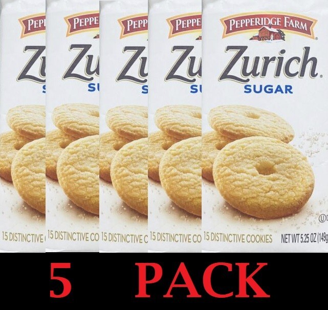 5x Pepperidge Farm ZURICH SUGAR Cookies 5.25 oz Bag - NEW - 5 PACK