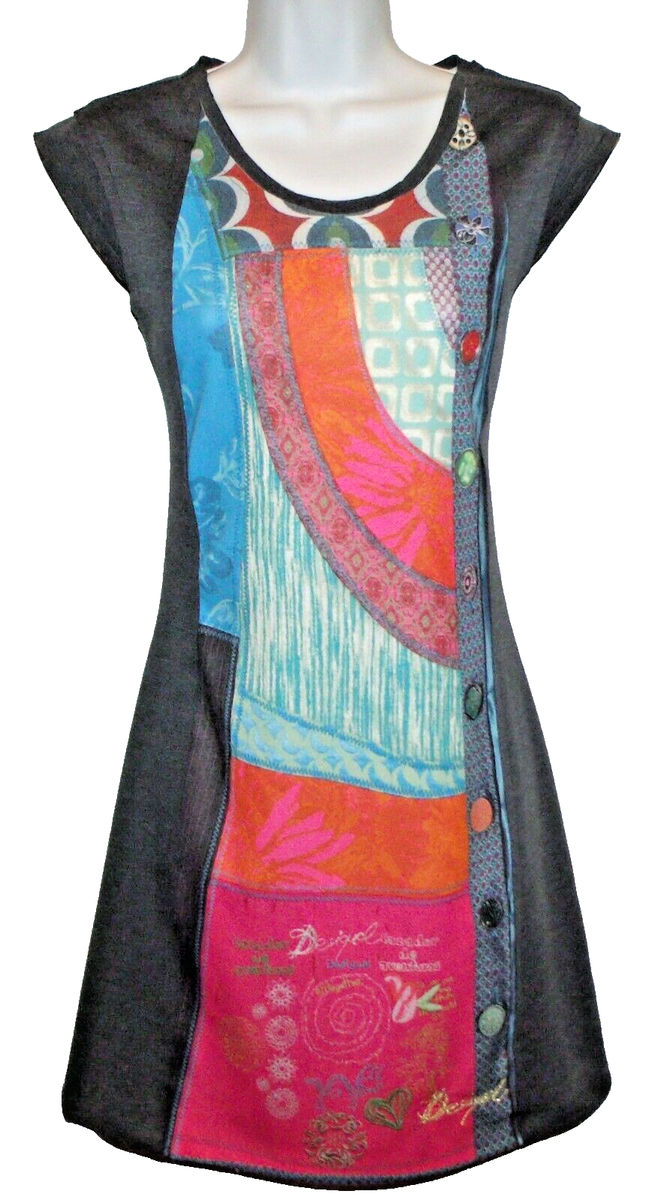 DESiGUAL Rainbow autumn 2012 Dolmen mini dress bodycon sheath zip cap  sleeve XS