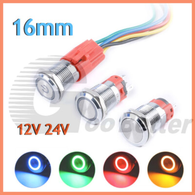 16mm Metal Push Button Switch Momentary / Latching Horn Car Boat IP65 Waterproof