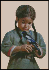 Native American Girl with Bird Counted Cross Stitch Chart No.21-111