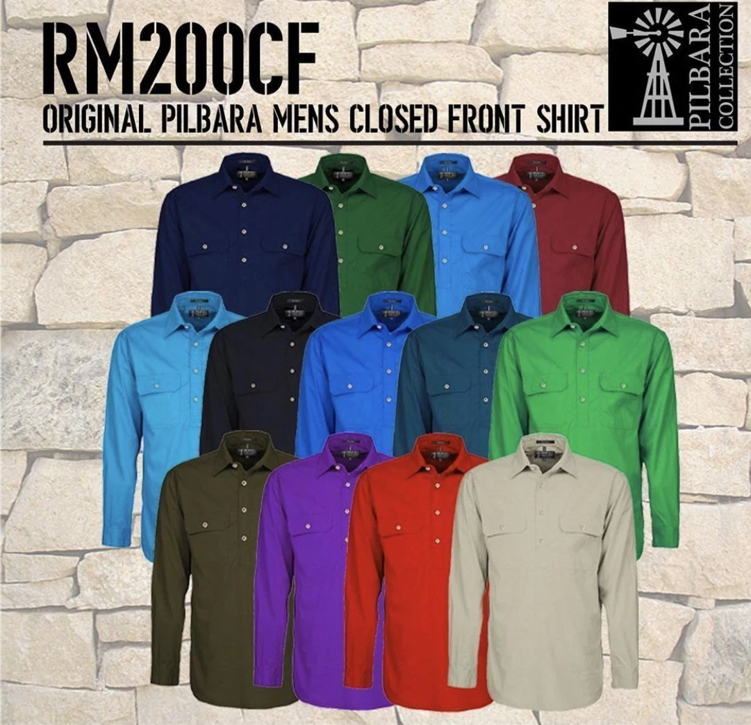 Ritemate Pilbara RM200CF Work Shirt Long Sleeve Cotton Tradie Workwear