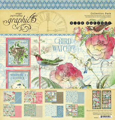 GRAPHIC 45 BIRD WATCHER 12'' X 12'' PAPER PAD & STICKERS RETIRED FLORAL SHIPS FREE
