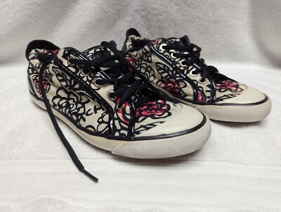 Coach Women's Barrett Poppy Canvas Shoes Sneakers Black, White,Pink Size 7? 