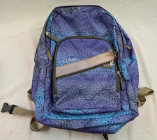 L.L.Bean Deluxe Book Backpack Purple Teal Geometric ID 505445 W/ Tech Pocket