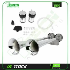Super Loud Air Horn Compressor Dual Trumpet Kit For Car Truck 12V Chrome Color