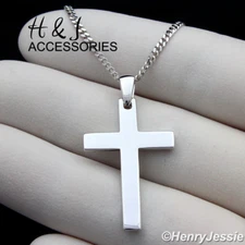 16-24"MEN 925 STERLING SILVER 2MM MIAMI CUBAN CHAIN PLAIN CROSS PENDANT*ASP194