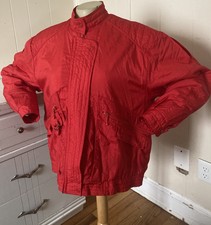 Vtg 1990s Rainbow West Ski Jacket Coat Medium Red Funky Retro Sherpa Lined Puffy