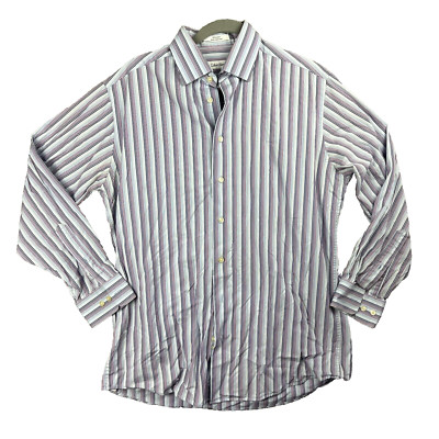 Calvin Klein Striped Button-Down Dress Shirt Size 16 32/33 Neck Long Sleeve