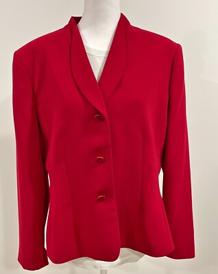 Le Suit Blazer Womens 14 Red Polyester Lined 3-Button Career Minimalist Classic