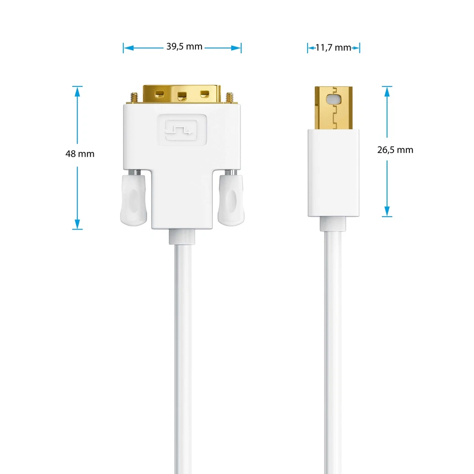 Mini DisplayPort Stecker auf DVI Stecker Adapter PC Mac FullHD 1080p HDCP 3,0m - Bild 3 von 3