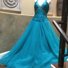ALYCE Designs NEW Halter Pageant prom formal ball gown long dress TEAL blue 8