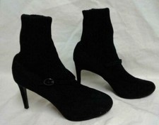 BOTAS Botas de Tacón Alto de Gamuza Negras con Calcetín de Lana y Correa y Cierre de Hebilla *9 EE. UU.