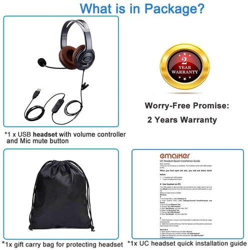 Emaiker USB Headset with Noise Cancelling Microphone Mic Mute Two Ears 806DUC  - Bild 4 von 7