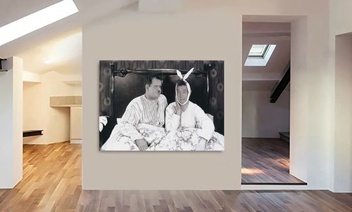 Laurel And Hardy In Bed Wall Art - Canvas Wall Art Framed Print - Picture 4 of 6