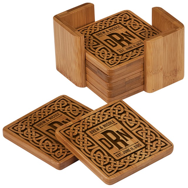 Drink Coasters Square Wood Coasters Set of 6 Personalized With Holder