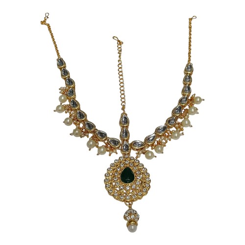 Parshwa Creation Wedding Gold Tone Kundan & Pearls Bridal Matha Patti Maangtikka