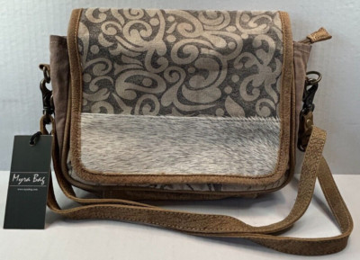 Myra Geniune Cowhide Leather Cotton Patterned Shoulder/Crossbody Purse NWT