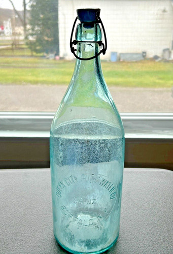 Vintage Buffalo NY Queen City Pure Water Co Bottle, Swing Porcelain Stopper 64oz