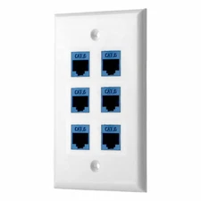 6 Port CAT6 Ethernet Wall Plate Single Gang Keystone Network Female to Female