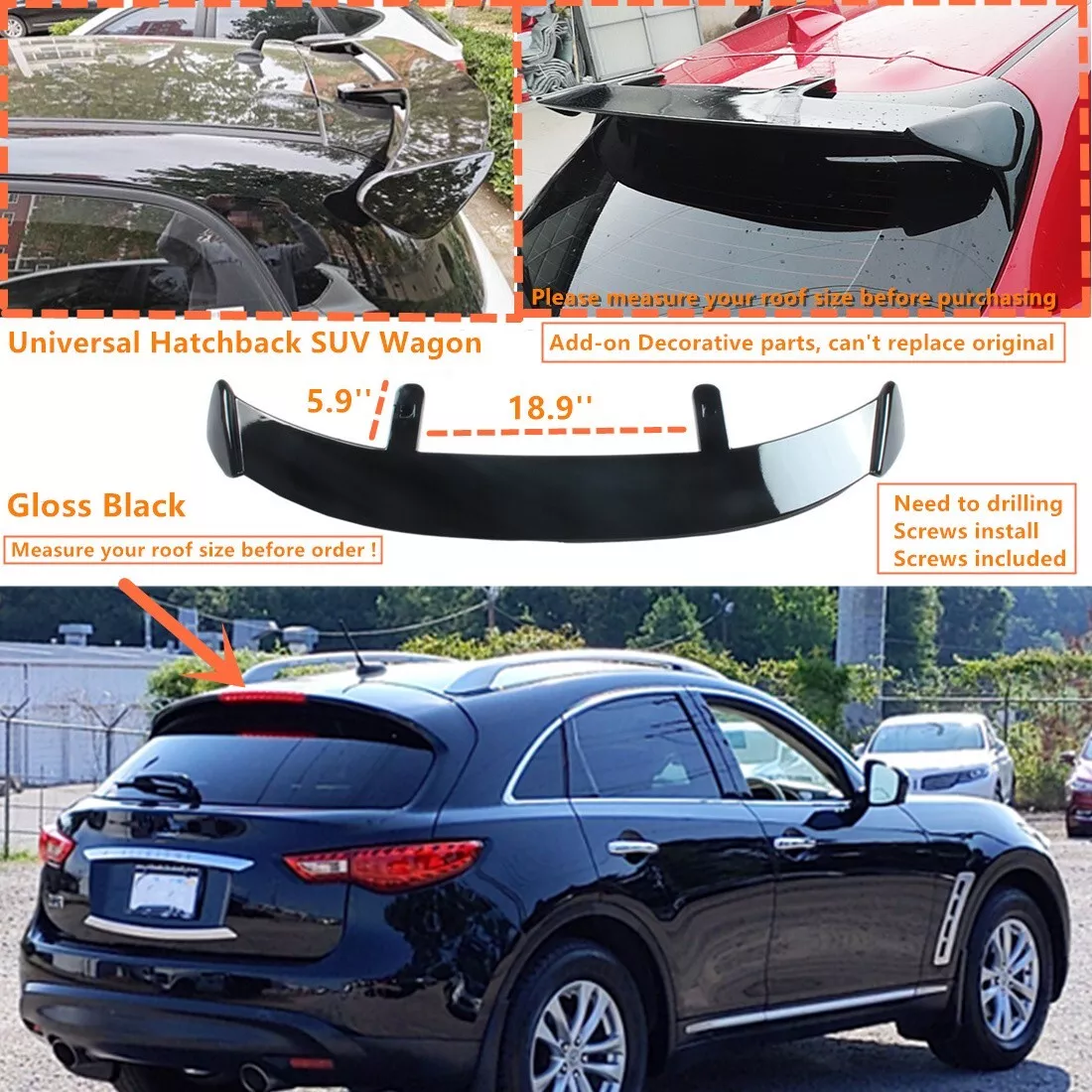For 2009 2013 INFINITI FX35 FX37 Glossy Black Rear Roof Spoiler Wing Universal
