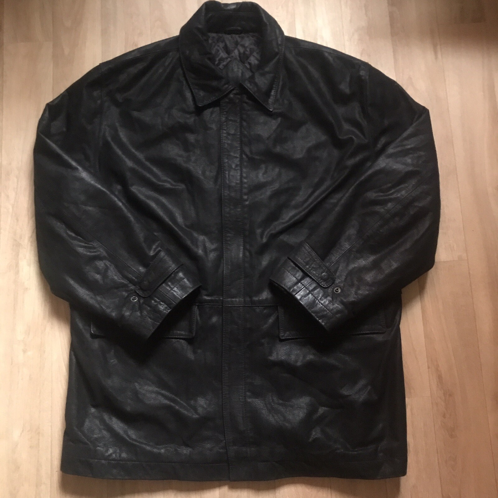 Yves Saint Laurent YSL nero pelle INVERNALE giacca cappotto vitello soprabito uomo tg XL