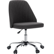 Armless Small Desk Chair, Cute Vanity Swivel, Fabric with Wheels, Task Chair