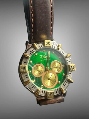 Disney Time Works Emerald Green Dial Mickey Watch Rotating Bezel