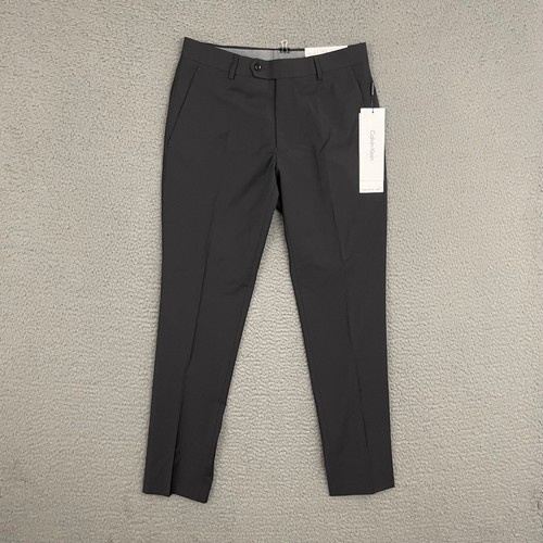 $190 Calvin Klein Dress Pants Mens 30x29 Black Slim-Fit Wool Stretch Trousers