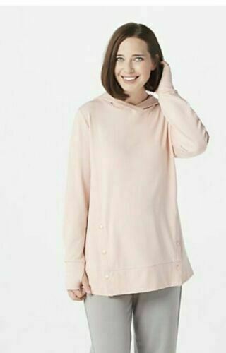AnyBody French Terry Sweatshirt Side Snaps Pink Sand Medium - Picture 1 of 5