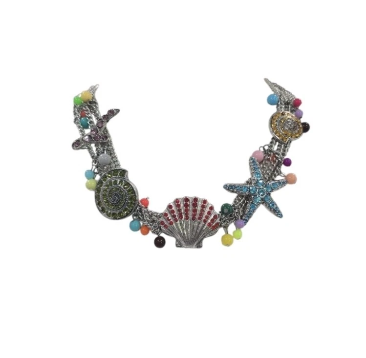 Betsey Johnson Rhinestone And Beaded Beach Themed Statement Necklace. 24" - Image 2 of 4