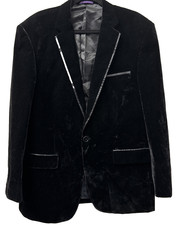 VINCI Jacket Men's Large Black Velvet 1-Button Reg Fit Dinner Made in Italy Soft