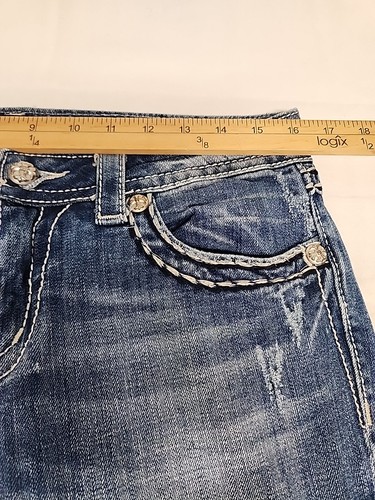 Miss Me Jeans Womens 31 Mid-Rise Crop Distressed Embroidered Studed Cross Nice - Picture 11 of 13