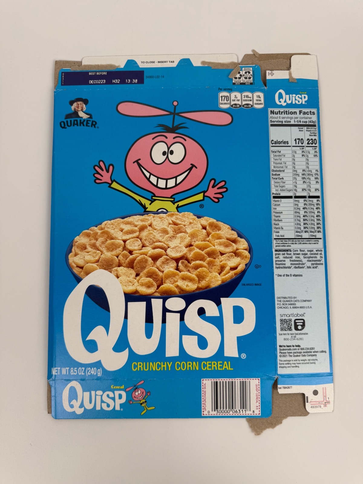 Quaker Quisp Cereal Box - Current Not Vintage Empty Flat Box Crunchy Corn Cereal