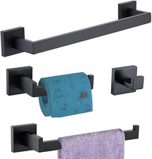 Matte Black 4-Piece Complete Bathroom Accessory Set Towel Bar Hardware Kit
