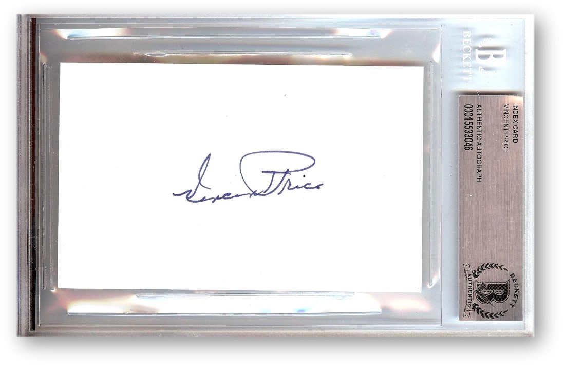 Vincent Price Signed Autographed Index Card Hollywood Legend BAS 3046