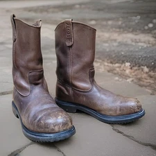 MENS RED WING PECOS STEEL TOE BROWN WORK BOOTS PULL ON WESTERN SZ 10D USA MADE