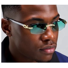 Rimless Sunglasses Green Lens Rhinestone Accents Fashion Shades Diamond Shades