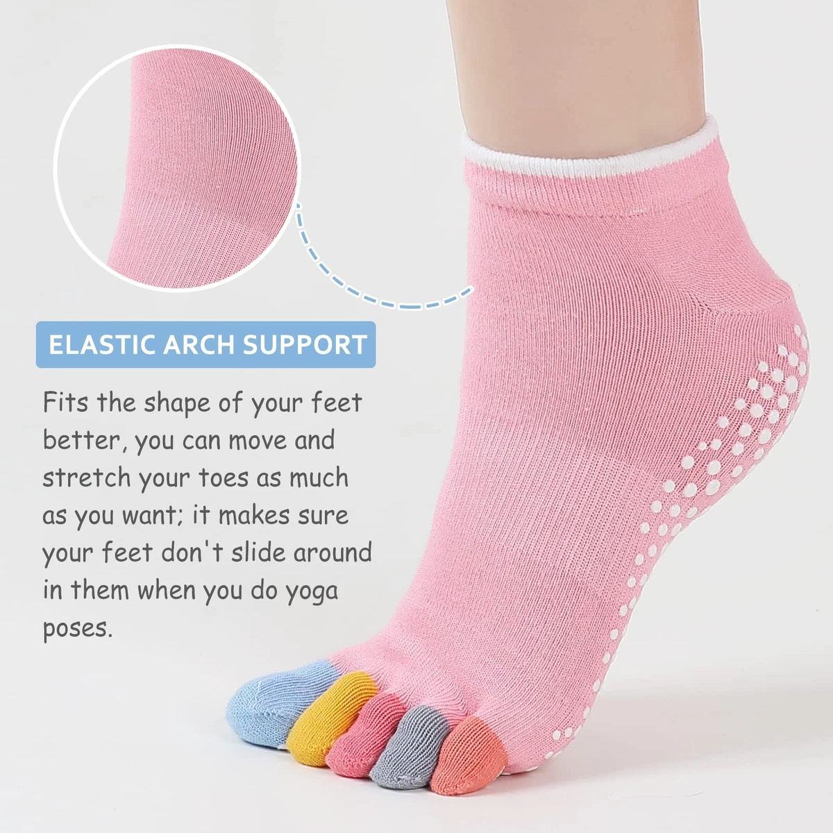 3 pares de calcetines de yoga, calcetines antideslizantes de punta completa (mujer 6-8, multicolor)